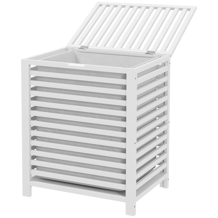 Homcom Bamboo Laundry Hamper With Lid, Laundry Basket With Removable Liner Bag, Dirty Clothes Hamper, 19.75 X 14.25 X 23.5 Inches, White