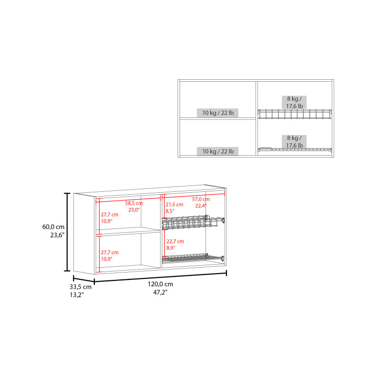 Wall Cabinet 24" H, Four Doors, With Two Internal Shelves And Internal Plate And Glass Organizer