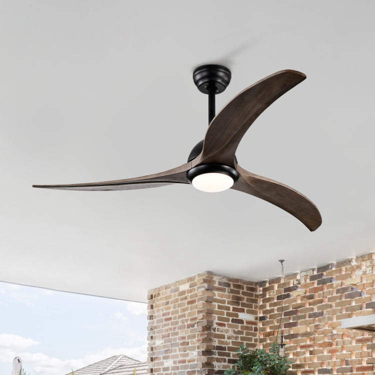 52" Solid Wood Blades , Indoor With Light With Remote Control, Noiseless Reversible Motor, 6 Speed ,3 Color , For Patio Living Room, Bedroom, Office,Indoor. Matte Black