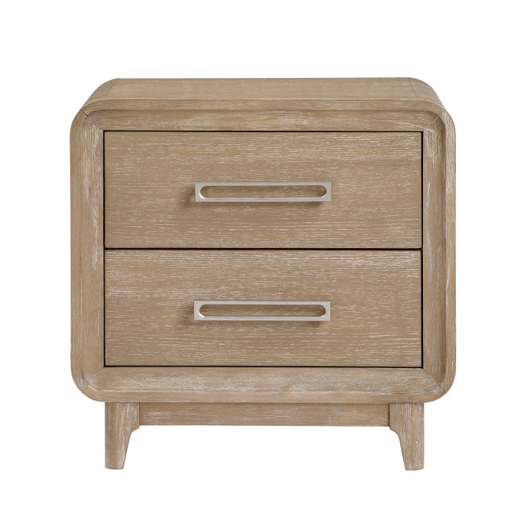 Modern Elegant Design Nightstand Of 2X Storage Drawers Curved Corners Natural Finish Wooden Bedroom Furniture 1Pc