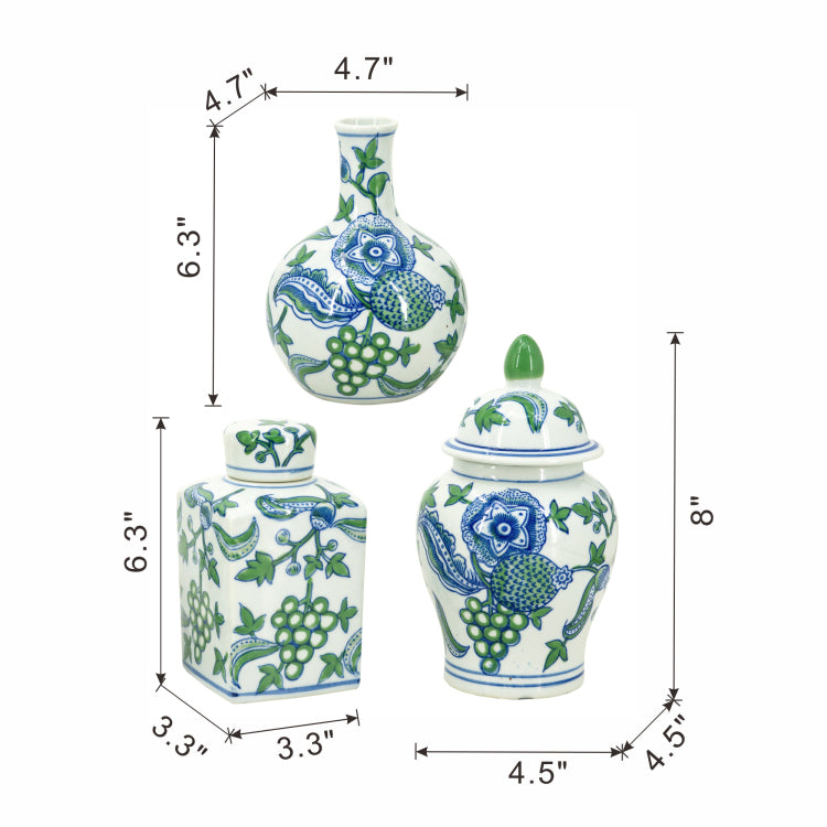 Set Of 3 Porcelain Ginger Jar, Decorative Vase For Home Decor