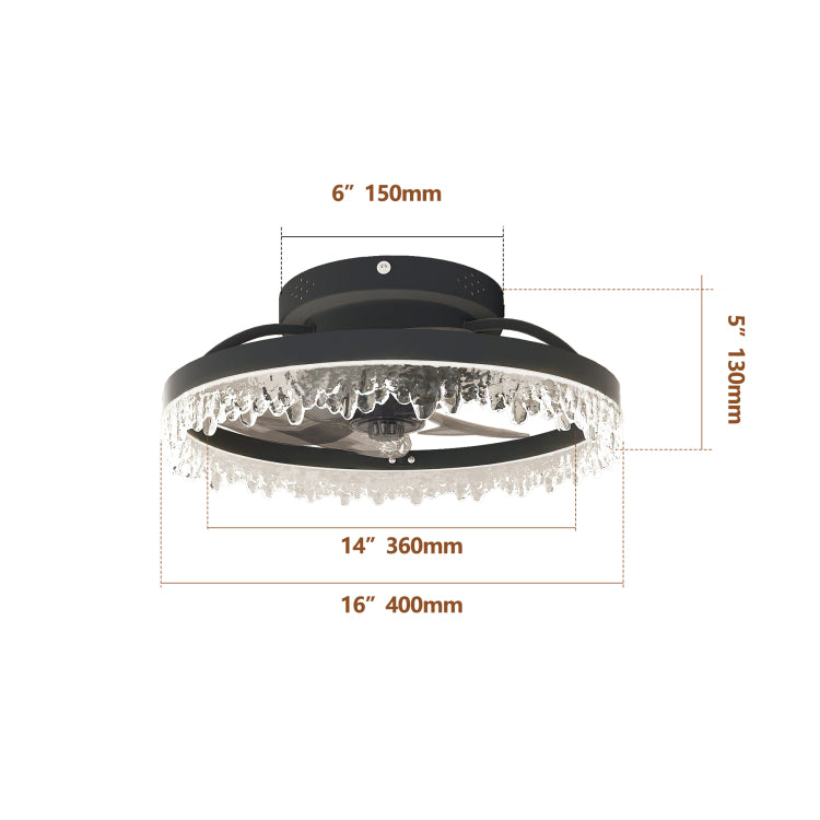 Smart Silent Elegant Black With Light 16 Inch Flush Mount Led Chandelier With 5 Invisible Blades, Remote Control & Timer, Dimmable Lighting For Bedroom, Living Room, Dining Room