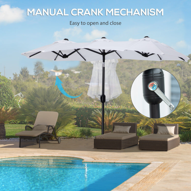 Outsunny Double Sided Patio Umbrella 9.5' Large Outdoor Market Umbrella With Push Button Tilt And Crank, 3 Air Vents And 12 Ribs, For Garden, Deck, Pool, White