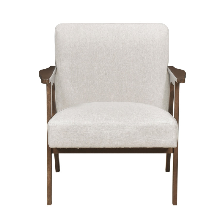 Modern Home Furniture Beige Fabric Upholstery 1Pc Accent Chair Brown Finish Solid Rubberwood Contemporary Cushion Seat