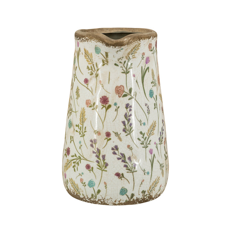 8.1X5.7X9.1" Round Ceramic Pitcher Vase With Multi Colored Floral Motifs