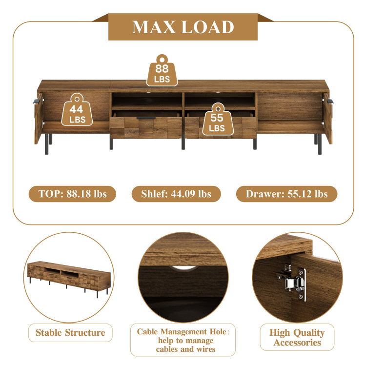 Mid Century Tv Stand With 2 Drawers, Media Console Table For Tvs Up To 85'', Entertainment Center With Storage For Living Room, Bedroom, Home Theatre