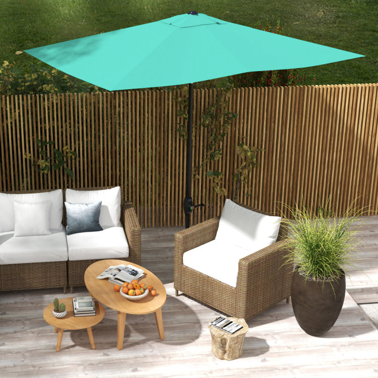 Outsunny 6.5' X 10' Rectangular Market Umbrella, Patio Outdoor Table Umbrella With Crank And Push Button Tilt, Teal