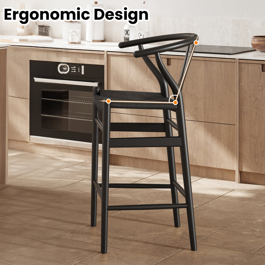 Wishbone Barstool,Weave Counter Height Bar Stools, Fully Assembled Rattan Bar Chairs For Kitchen Island,1Pc,Black