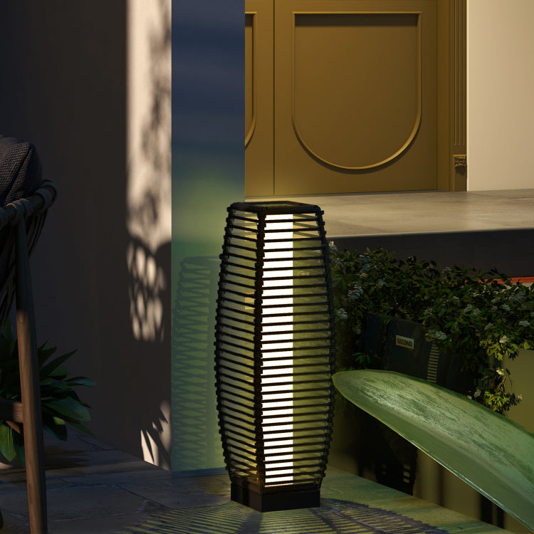 Outsunny Solar Floor Lamp, Outdoor Rattan Garden Lantern Pathway Light & Decorative Driveway Lighting With Auto On Off Led Lights For Porch, Yard, Lawn, Courtyard, Deck, Gray
