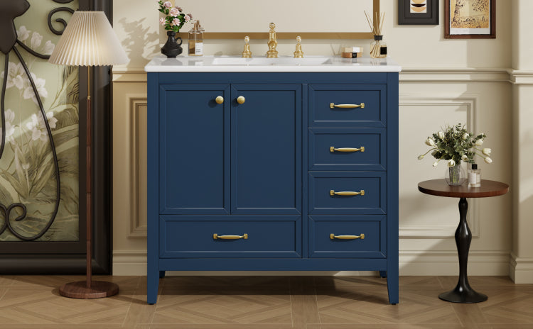36" Bathroom Vanity With Sink, Bathroom Cabinet With Soft Closing Door, 4 Drawers Of Different Sizes, Solid Wood Frame And Leg, One Package, Blue