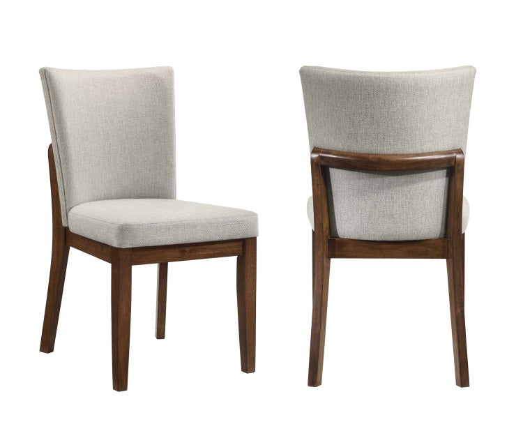 2Pc Mid Century Brown Warm Wood Finish Curved Chairs Upholstered Seat Back Dining Room Wooden Solid Wood Furniture