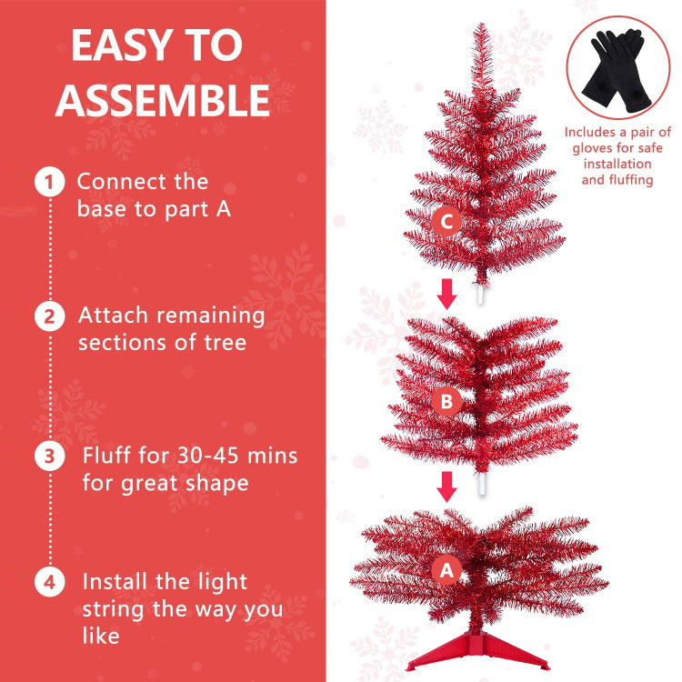 4Ft Red Christmas Tree With 50 Ul Lights, 122 Pvc Tips Prelit Artificial Holiday Tree For Indoor Decoration, Small Space, Tabletop, Apartment, Or Office