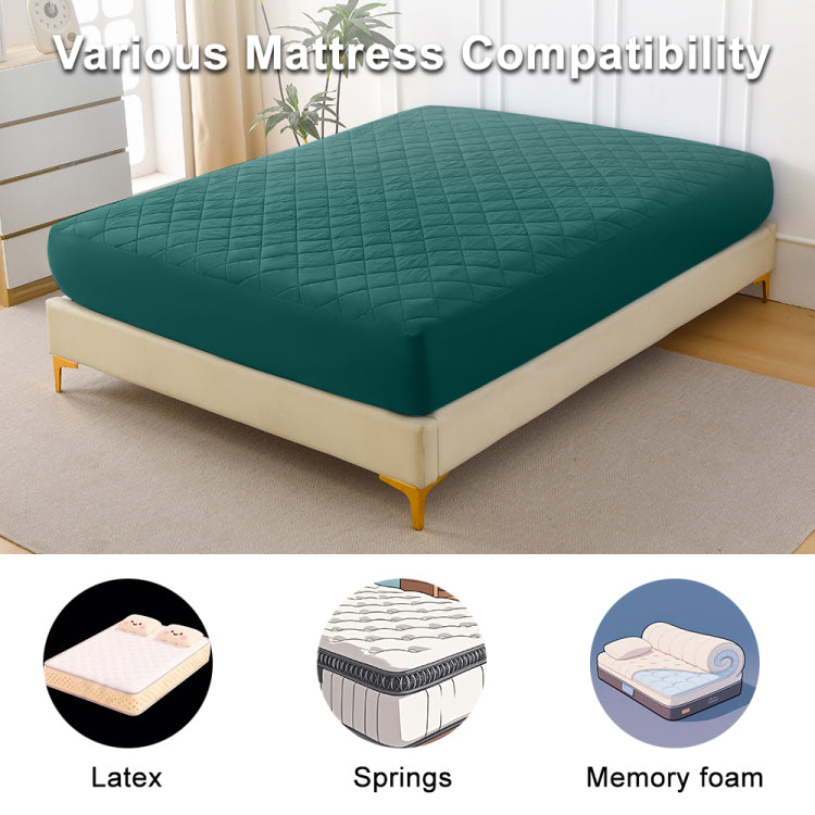 Diamond Patterned Ultrasonic Waterproof Quilted Fitted Sheet, Green, King Size