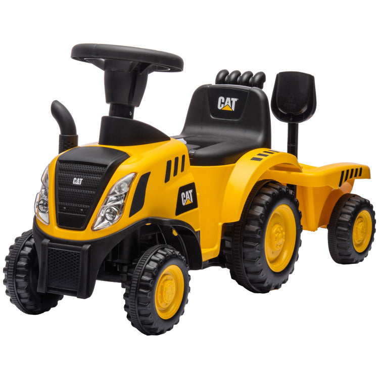 Qaba 2 In 1 Ride On Tractor For Kids, Caterpillar Licensed Ride On Excavator With Shovel & Detachable Trailer, No Power Ride On Push Car For 18 36 Months, Yellow