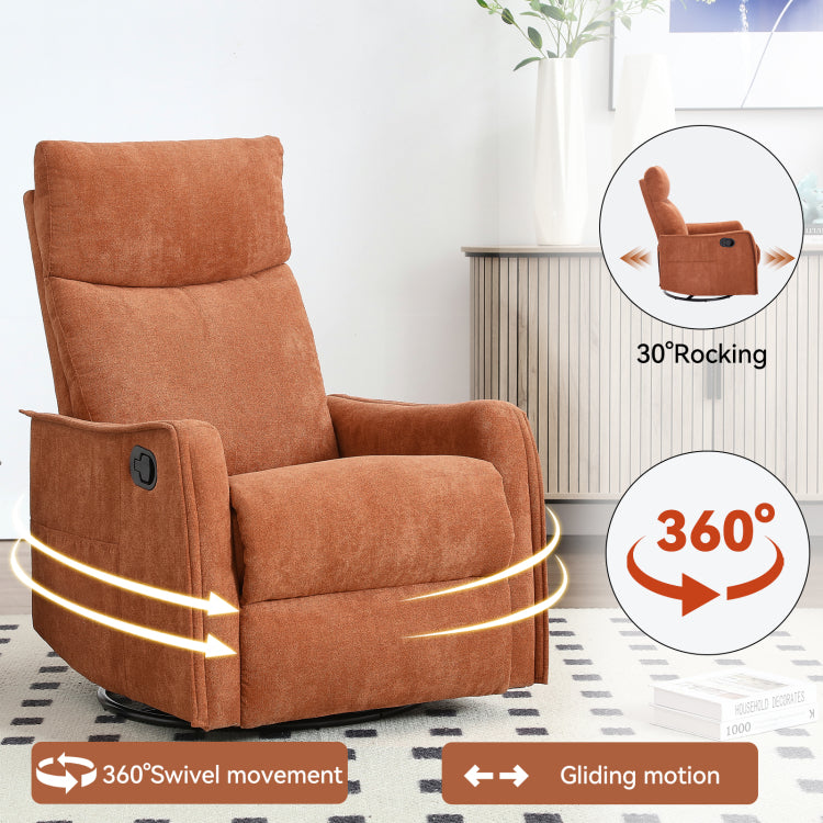 Heat Massage Manual Recliner Chair With Rocker And Swivel In Fabric For Living Room, Orange