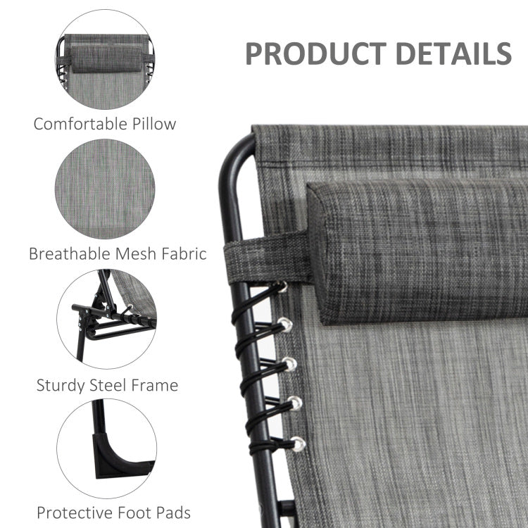 Outsunny Reclining Chaise Lounge Chair, Portable Sun Lounger, Folding Camping Cot, With Adjustable Backrest And Removable Pillow, For Patio, Garden, Beach, Grey