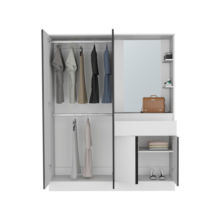 Kamelot Armoire With Double Doors, Hanging Rod And Interior Shelves, White