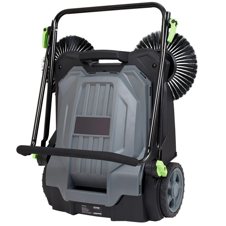 Walk Behind Hand Push Floor Sweeper, 25.6" Sweeping Width Floor Sweeper Manual Non Electric, 5 Gallon Waste Container, Angle & Height Adjustable Folding Handle For Walkway, Yard, Garage, Patio
