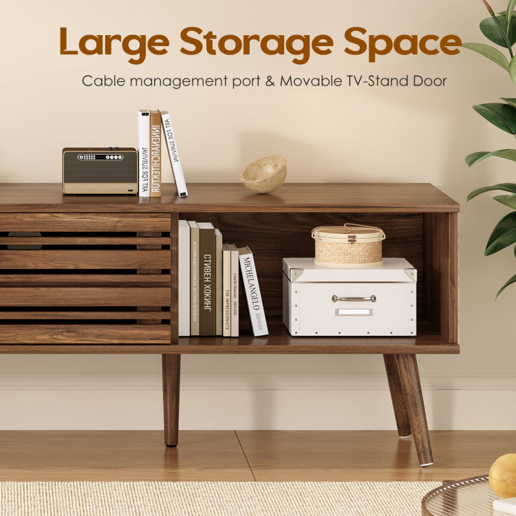Mid Century Modern Tv Stands For Up To 70" Tv With Storage, Fluted Wood Tv Stand For Living Room, Boho Media Console, Entertainment Center With Cable Management