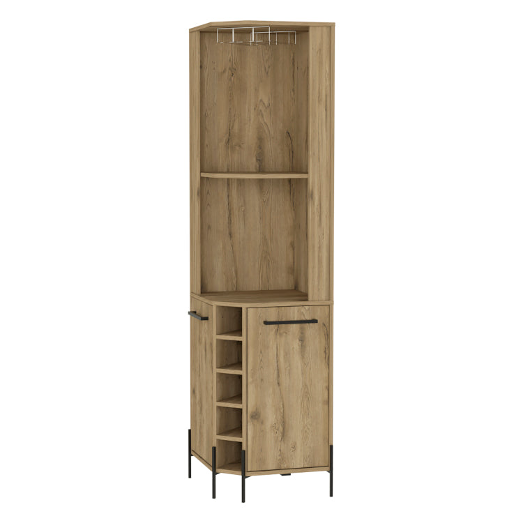 Reese Corner Bar Cabinet, Two Shelves, Double Door Cabinet, Five Built In Wine Rack, Four Interior Shelves