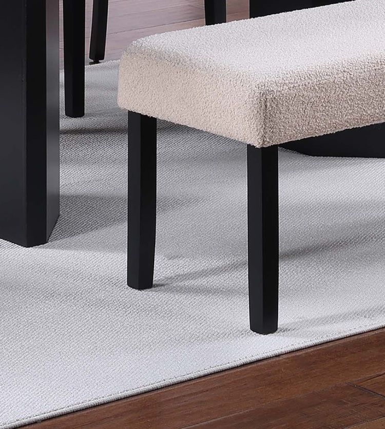 1Pc Dining Bench Only Upholstered Soft Fabric Seat Neutral Tone Bench Black Wooden Tapered Legs Dining Room