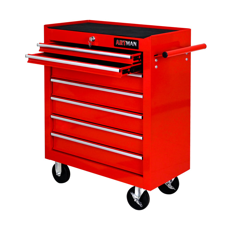 7 Drawers Multifunctional Tool Cart With Wheels Red