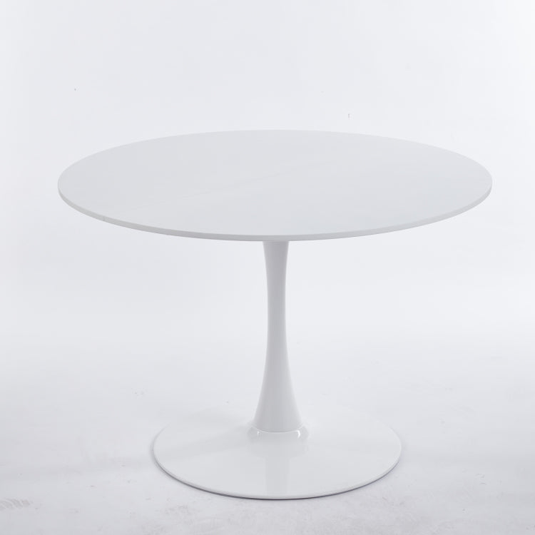 42.1" White Color Top Tulip Table, Mid Century Dining Table For 4 6 People Round Mdf Table Top The Tabletop Consists Of Two Panels , Pedestal Dining Table, End Table & Leisure Coffee Table