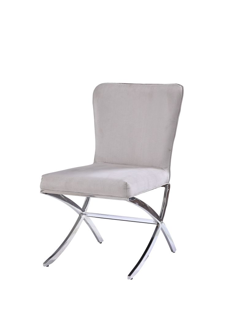 Daire Light Gray Velvet & Chrome Finish Side Chair Set Of 2