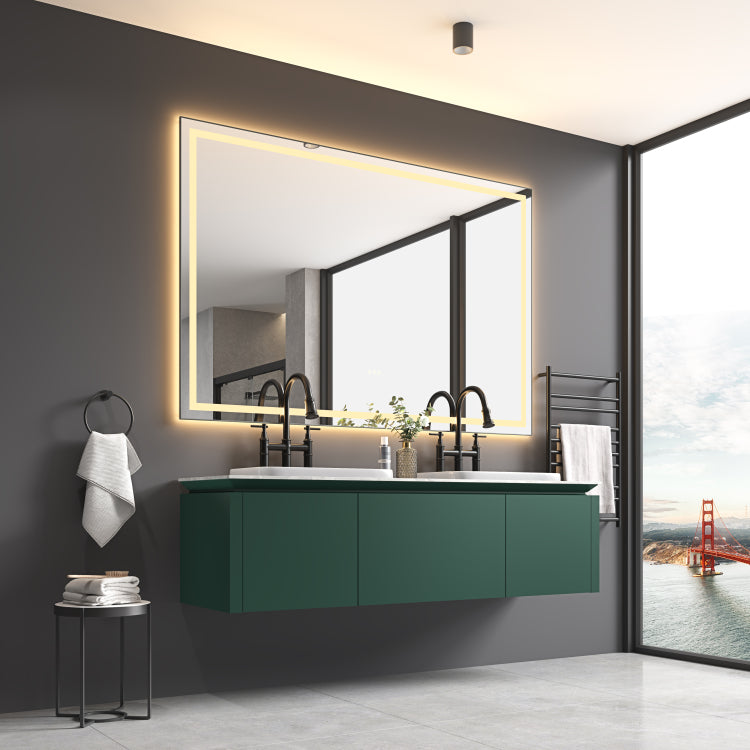 84 X 48 Inch Led Bathroom Mirror With Front And Backlight, Wall Mounted Vanity Mirror With Aluminum Frame, Anti Fog, Memory, 3 Colors, Stepless Dimmable