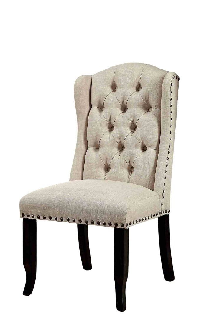 Rustic Style 2Pc Side Chair Button Tufted Nailhead Trim Wingback Antique Black And Beige Finish Dining Room
