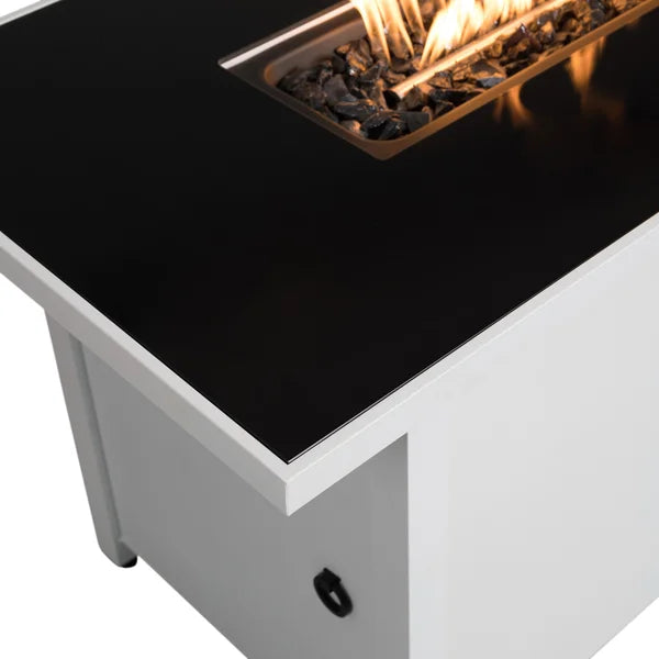 43" Rectangular Fire Pit With Smoked Glass And Metal Frame