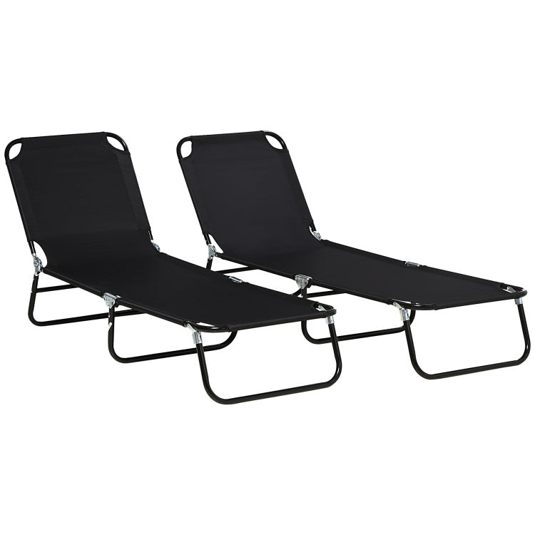 Outsunny 2 Piece Folding Chaise Lounge Pool Chairs, Outdoor Sun Tanning Chairs With 5 Level Reclining Back, Steel Frame For Beach, Yard, Patio, Black