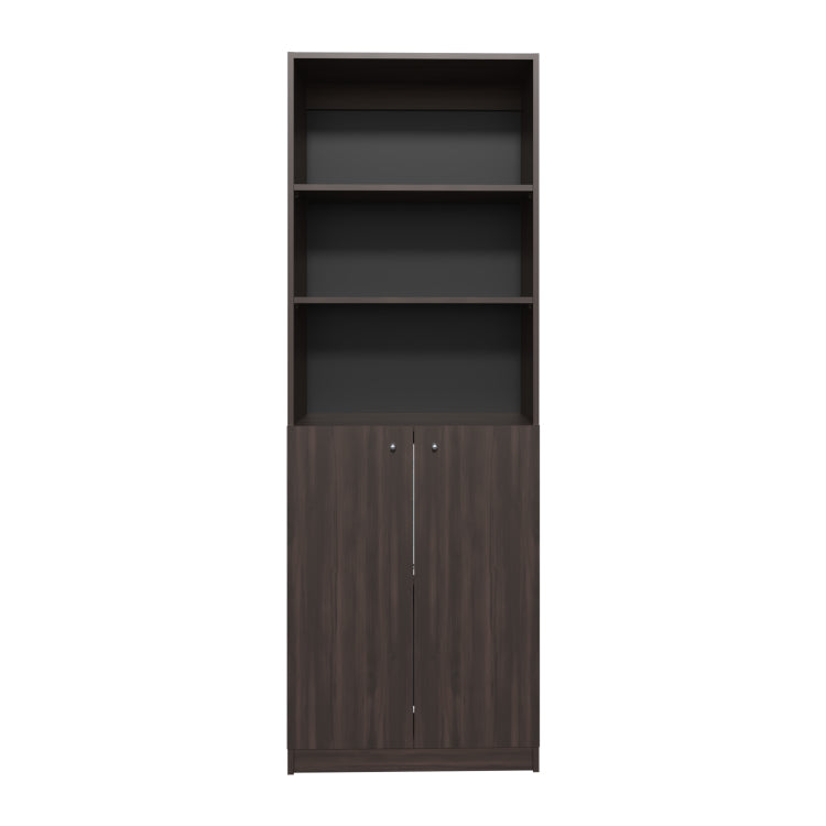 Home 2 Door Bookcase Cronos, 2 Open Shelves And Concealed Storage, Stained Walnut