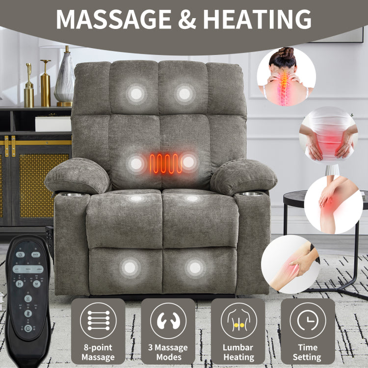 Brown Dual Motor Infinite Position Up To 350 Lbs Chenille Power Lift Recliner Chair, Heavy Duty Motion Mechanism With 8 Point Vibration Massage And Lumbar Heating, Dual Cup Holders