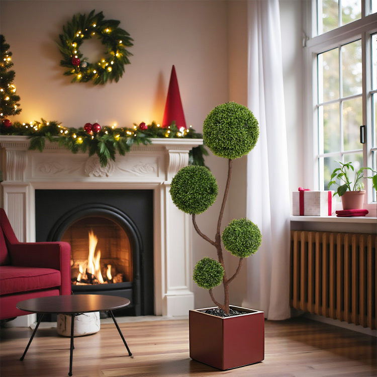 Artificial Boxwood Topiary Tree, 5Ft Tall Triple Ball Shaped Faux Plant Indoor Or Outdoor Home And Office Decoration, 1Pc Set