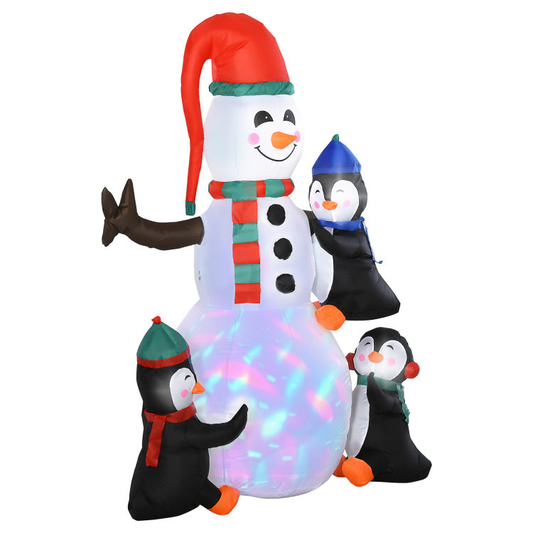 Homcom 6' Christmas Inflatables Outdoor Decorations Snowman With Penguins, Blow Up Yard Christmas Decor With Led Rotating Colorful Light