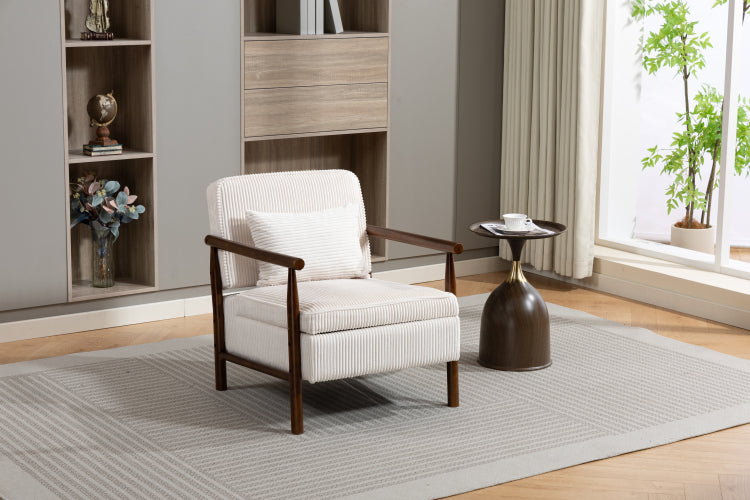Storage Chair,Mid Century Modern Accent Chair With Wood Frame, Upholstered Living Room Chairs With Waist Cushion, Reading Armchair For Bedroom Sunroom