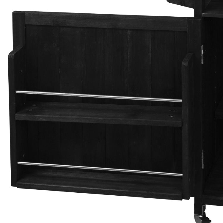 K&K 53.3" Outdoor Kitchen Island With Raised Shelf, Solid Wood Storage Cabinet With Stainless Steel Top, Outdoor Rolling Grill Cart With Internal Storage Rack, Adjustable Shelf, Spice Rack, Black