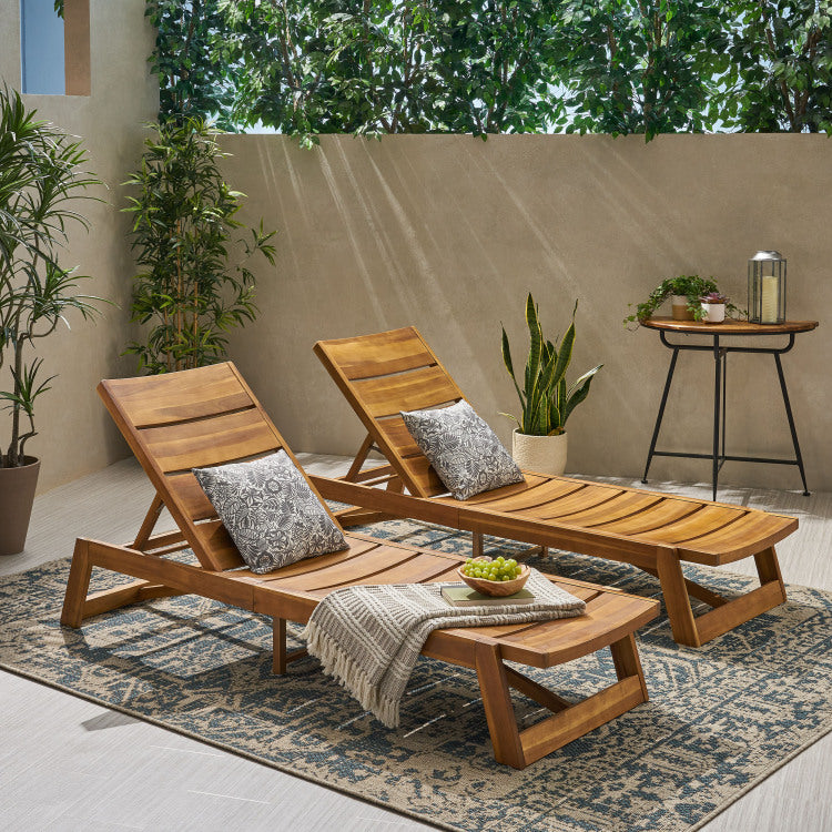 MAKI CHAISE LOUNGE SET OF 2 yellow brown - solid wood+mdf