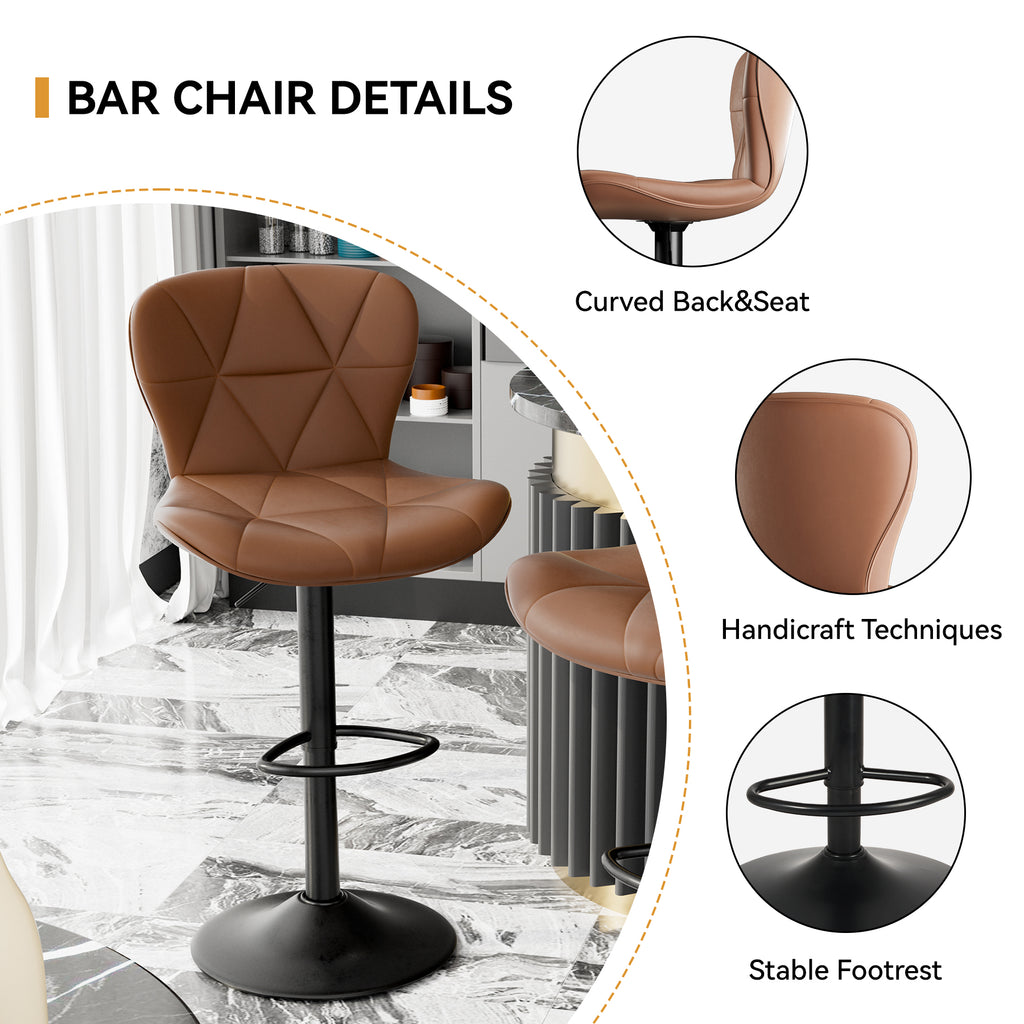 Modern Bar Stools Set Of 2, Faux Leather Upholstered Swivel Bar Stools, Adjustable Counter Height Bar Chairs With Back For Kitchen Island, Rust