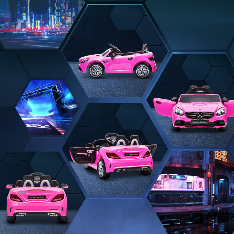 Aosom Mercedes Slc 300 Licensed Kids Electric Car With Remote Control, 12V Battery Powered Kids Ride On Car With Music, Lights, Suspension For 3 6 Years Old, Pink