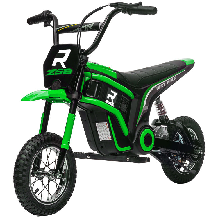 Aosom Electric Dirt Bike With Twist Grip Throttle, 24V 350W Off Road Electric Motorcycle, Up To 15 Mph With Brake, Music Horn, Rear Suspension For Ages 13 Years, Green