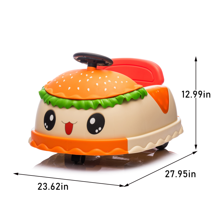 12V Kids Ride On Electric Bumper Car W Parents Control,Cute&Realistic Hamburger Design,360 Degree Rotation,Storing Space,Bluetooth,Music,Usb,Silent Wheel,Led Lights,Power Display,Anti Rollover For 2