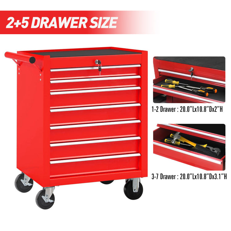 Rolling Tool Chest With 7 Drawer Tool Box With Wheels Multifunctional Tool Cart Mechanic Tool Storage Cabinet For Garage, Warehouse, Workshop, Repair Shop