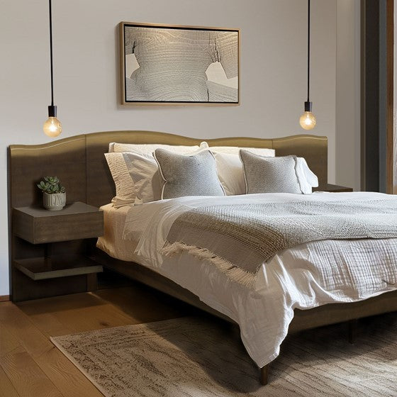 Platform Bed Frame With Live Edge Headboard And Built In Nightstands Drawers