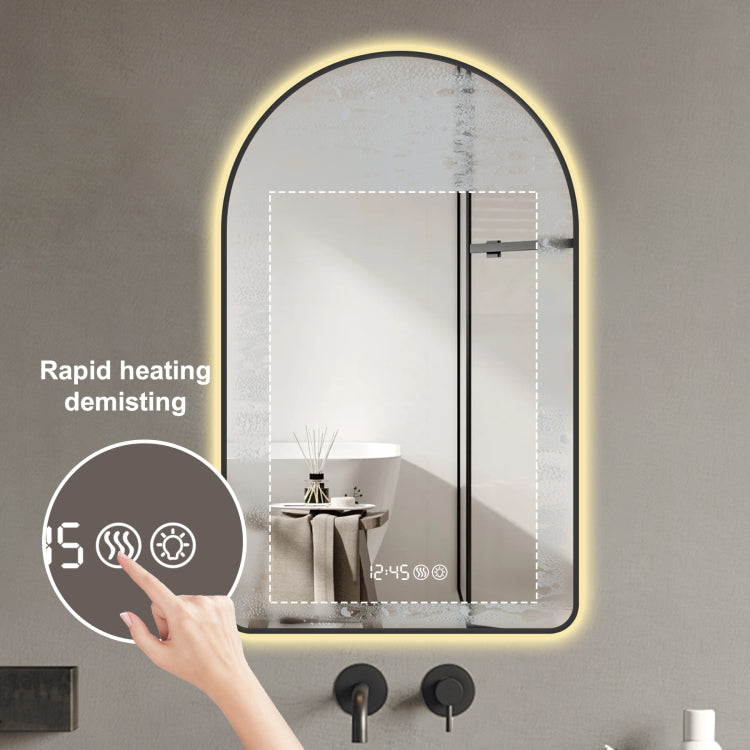 28"X48"Arched Led Mirror For Bathroom,Time And Temperature Display, Backlight, Anti Fog, Dimmable, With Three Color Temperatures Modern Vanity Light Mirror, Perfect For Over Sink,Black Frame