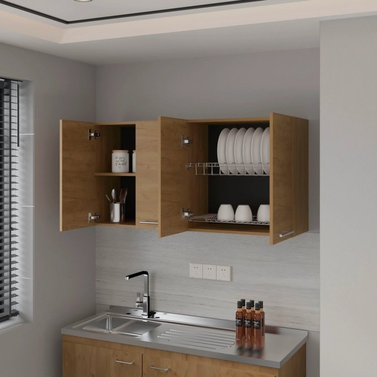 Natural Oak Wall Cabinet Kitchen In Melamine With 4 Door
