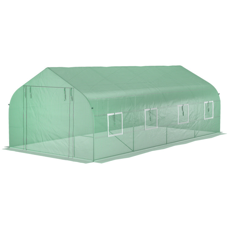 Outsunny 20' X 10' X 7' Walk In Tunnel Greenhouse With Zippered Mesh Door And 8 Mesh Windows, Gardening Plant Hot House With Galvanized Steel Hoops, Green