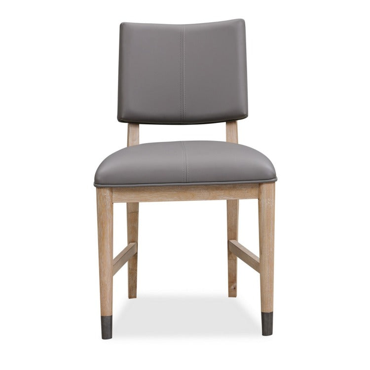 20 Inch Dining Chair, Faux Leather, Muted Natural Brown Wood Legs, Set Of 2, Gray