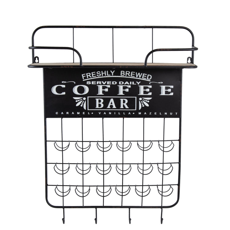 22.8X5.5X28.7" Black Floating Coffee Bar Shelf With Coffee Pod Holder, Hooks And Storage Shelf